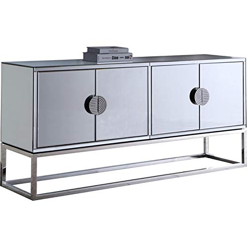 Meridian Furniture Marbella Collection Modern | Contemporary Mirrored Sideboard Buffet, Polished Chrome Stainless Steel Base, 64" W X 16" D X 31" H, Cabinet #TOP10