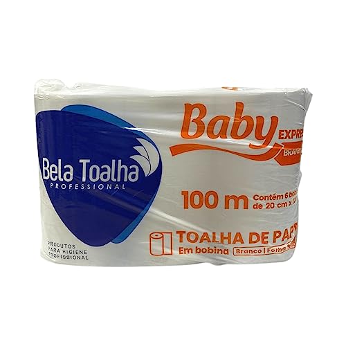 Papel Toalha Bobina Branco Baby com 6 rolos de 100 metros