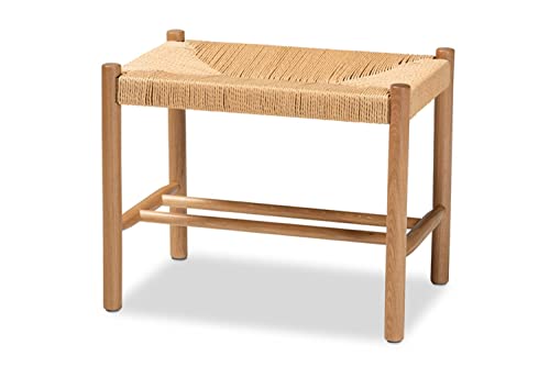 Baxton Studio Saura Mid-Century Modern Oak Brown Finished Wood And Hemp Accent Bench #TOP24