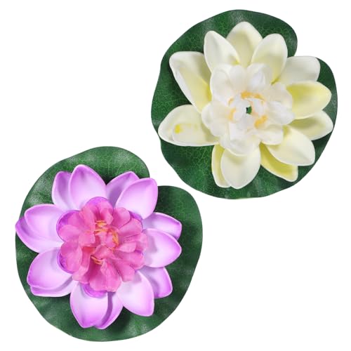 2PCS 10CM/3.94Inch Birdbath Fountain Accessory, Artificial Floating Foam Lotus Flower with Water Lily Pad, Artificial Lotus Flowers Decor, Lotuss Leaf Flower Floating Garden Pond Decor, Pool Decoratio