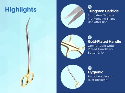 Artman Instruments AS-40 Dean Scissors 7 Inches Double Curved Gold Plated With Tungsten Carbide Inserts Surgical Dental Ent Artman Brand thumb #3