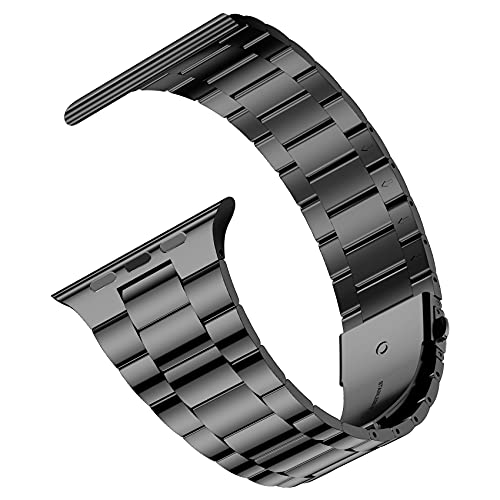 iiteeology Compatible with Apple Watch Band 42mm 44mm 45mm 49mm, Upgraded Solid Business Stainless Steel Band for Apple iWatch Ultra SE Series 8 7 6 5 4, Jet Black