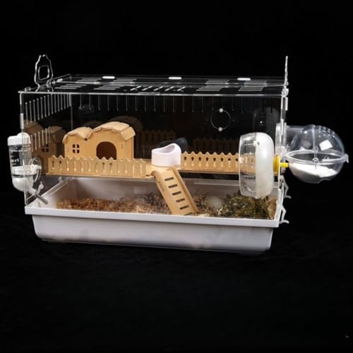 BQQB ハムスター の高いアクリル 大型 脱出にく デグー 御洒落 掃除しやすい グランスペース ルーミィ 持ち運び 通気穴いっぱい ハムスター クリアケージ 多頭飼育用 イージーホーム 完全なアクセサリ (白い底,ケージ+トロット車+水ボトル+塩+きの