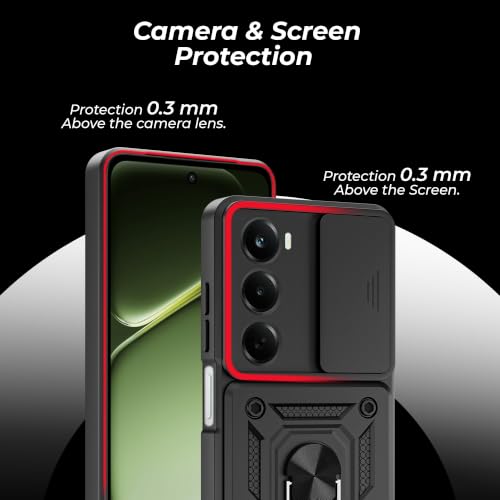 Image of A rtistque Armor Bumper Back Case Cover for OnePlus Nord CE 6 Lite 5G | Ring Holder & Inbuilt Stand | Sliding Camera Cover | Shockproof Protective Design | CE 6 Lite Back Cover - Black