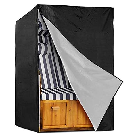 PJDH Roofed Wicker Beach Chair Cover 600D Oxford Fabric 135X105X175/140cm Waterproof Rip-Proof UV & Water-Resistant Protective Cover for Roofed Wicker Beach Chair, Black Cover