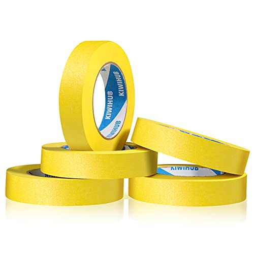 Ruban de masquage jaune 2,5 cm x 55m en lot de 5 rouleaux pour peinture et bricolage