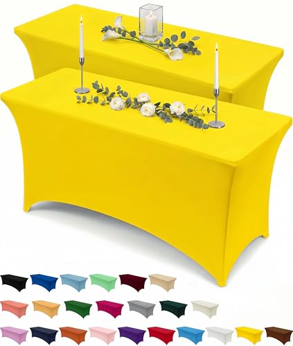 Image of Utopia Kitchen Spandex Tablecloth 2 Pack [6FT, Yellow] Tight, Fitted, Washable and Wrinkle Resistant Stretch Table Cloth Rectangle Cover for Trade Show, Weddings & Parties [72Lx30Wx30H Inch]