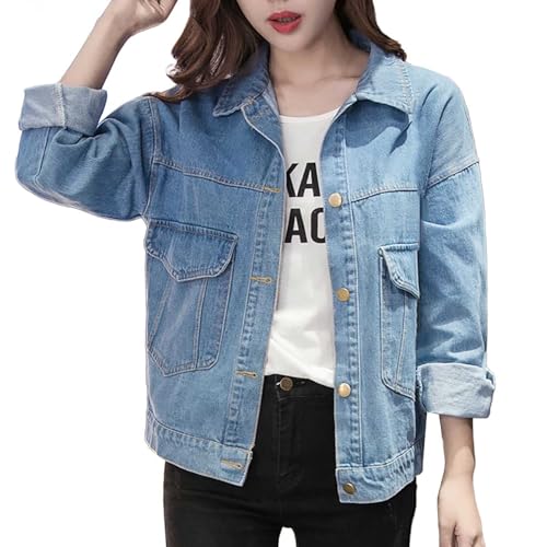 Denim Jacket for Women Oversized Long Sleeve&Short Sleeve Button Down Jean Shackets Cropped Lightweight Plus Size Lapel Coats3