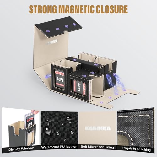Image of Kabinka Card Deck Box for MTG Commander, Holds 400+ Double-Sleeved Cards, 5 IN 1 Detachable Card Case with Dice Tray, Fits Magic /TCG Cards, 4 Magnetic Card Holders & Dividers (Black Gold)