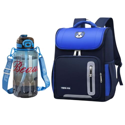 Image of Bear Print Flap School Bag for Boys Girls 6-10 Years Waterproof Lightweight Kids Backpack Large Capacity Student Bag for Books & Padded Straps & Back Support