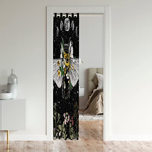 Sun Moon Door Curtain for Doorway Privacy 132x203cm Death Moth Closet Door Cover Curtain for Bedroom Skull Decor Sunflowers Botanical Blossom Black Yellow 30%-50% Room Darkening Blackout Curtain - Image 3