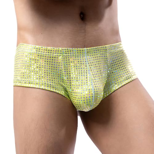 FEOYA Men's Stretchy Pouch Bikini Briefs Sexy Low Rise Shiny Glitter Underpants Nightclub
