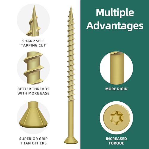 Image of Deck Screws 2-1 /2 Inch, Wood Screws #10x2-1 /2, 378 PCS 5lb, Rust Resistant Exterior Epoxy Coated Outdoor Decking Screws, Torx /Star Drive Head Deck Screw, T25 Star Bit Included, Tan by EASTPUK
