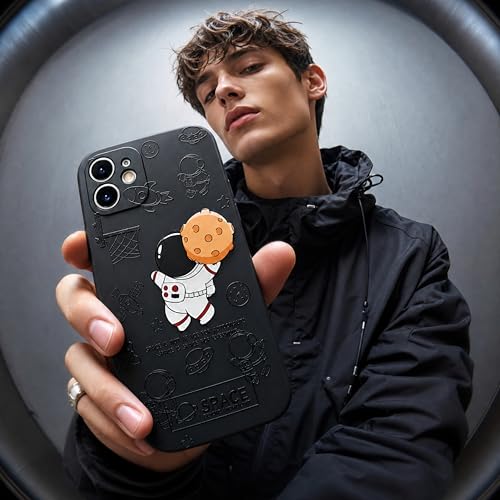 Image of Cosmic Silicone Astronaut Case for iPhone 12, Cute Soft Touch Designer Protective Cover, AstroShield Shockproof Defense with Matte Anti-Slip Grip | Astro Midnight