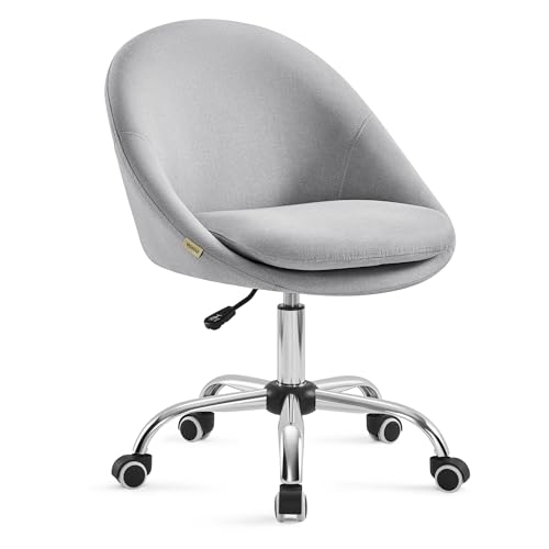 VASAGLE Vanity Chair with Back, Adjustable Swivel Cute Desk Chair with Wheels, Sherpa and PU Leather for Lumbar Support, Compact for Small Spaces, Bedroom, Dove Gray UOBG020G91