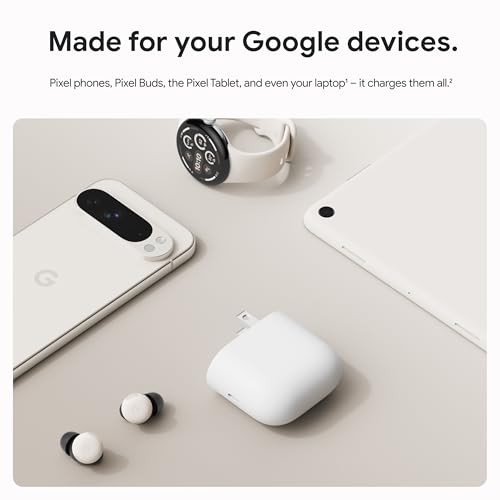 Image of Google 45W USB-C Power Charger - Fast-Charging Pixel Phone Charger - Compatible with Google Products and Other USB-C Devices - Snow