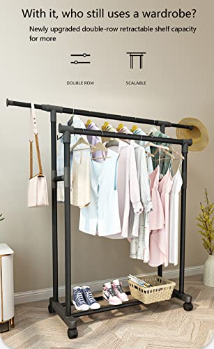 Bhbxzzdb Double Rod Garment Rack,Simple Trending Double Rod Clothes Garment Rack,Heavy Duty Clothing Rolling Rack On Wheels For Hanging Clothes,Garment Rack Adjustable Clothing Rack #TOP5
