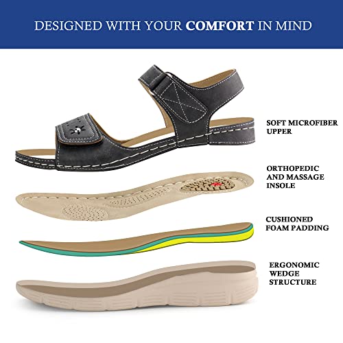 Jabasic Women Comfortable Sandals Orthotic Walking Sandals Orthopedic Arch Support Sandals (6,Black) #TOP3