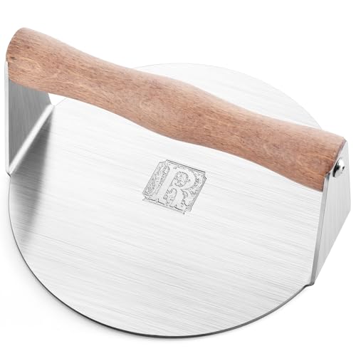 RTT Stainless Steel Burger Press-Engraved Letter Customized Gift idea,6 inch Round Burger Smasher, Professional Griddle Accessories Kit, Grill Press Perfect for Flat Top Griddle Grill Cooking