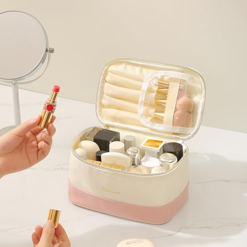 Meiyuuo Makeup Bag Large Cosmetic Bags for Women Girls Two-tone Cute Travel Zipper Pouch Toiletry Organizer for Beauty Essentials Waterproof (Dual Pink) — view 6