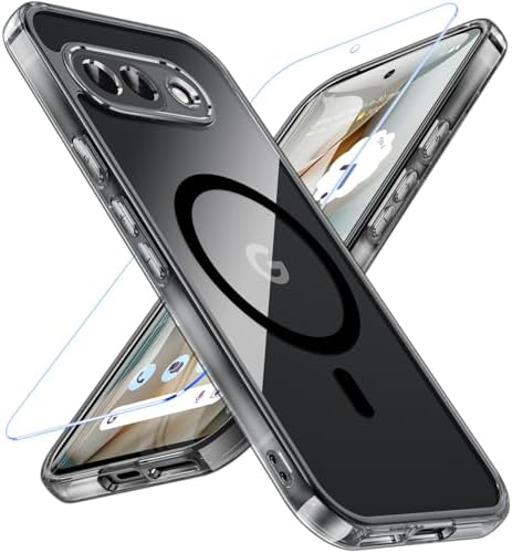 OWKEY Magnetisch für Google Pixel 9A Hülle mit Schutz Glas, Schwarz | Kompatibel mit MagSafe, Dünn Militärschutz Schutzhülle Case, Anti-Fingerabdruck Transparent Rückseite Handyhül