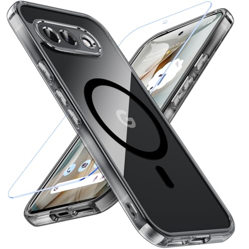 OWKEY für Google Pixel 9A Hülle, Magnetisch Handyhülle für MagSafe mit Schutz Glas Dünn Militärschutz Schutzhülle Case für Google Pixel 9A (Schwarz)