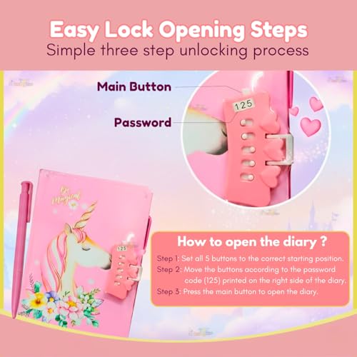 Image of Toy Imagine Unicorn Password Diary for Girls & Boys with Pen | Kids Notebook Diary for Writing & Drawing | Birthday Return Gift | Lock Diary | 80 Pages (Assorted)