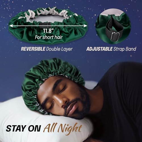 Image of Fittia Men's Satin Bonnet for Short Hair with Adjustable Strap - Sleeping Cap for Fade, Afro & Natural Hair Care, Wave Cap