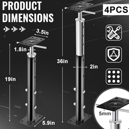 Yaocom 4 Pcs Adjustable Jack Post, 19"-36" Height Range, Basement Floor House Screw Jacks for Lifting Joist Beam Brace for Cellar Ceiling, Center Point Load Capacity 11023 Lbs (Black) by Yaocom - Image 2