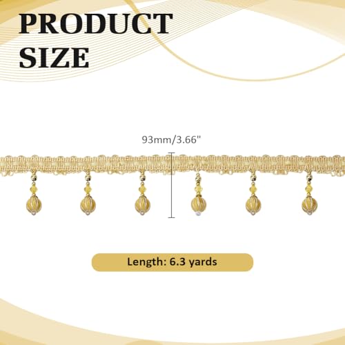 CRAFTYMELODY 12.6 Yards 3-3/4 Inch Beaded Fringe Trim Golden Beaded Hanging Polyester Tassel Fringe Trim Sewing Plastic Bead Fringes for Curtain Lampshades DIY Clothing Wedding Decoration by CRAFTYMELODY - Image 2