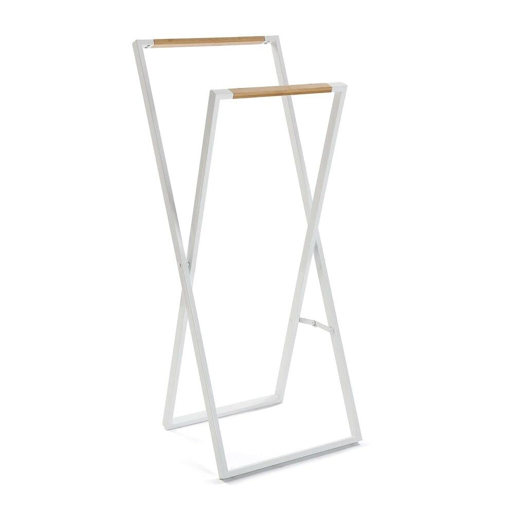 Versa Toallero, Soporte para Toallas, Plegable, 2 Soportes, Medidas (Al x L x An) 45 x 40 x 110 cm, Bambú, Color Marrón y Blanco