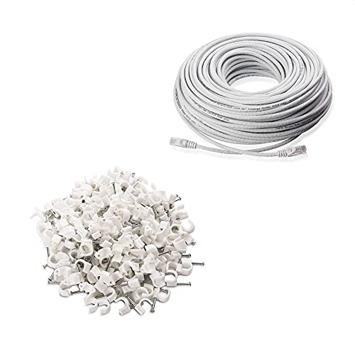Cable ethernet Cat6 blanco 150 pies con organizador de clips miniatura 1