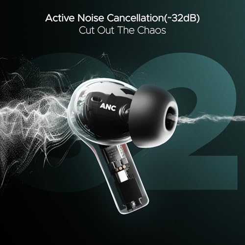 Image of boAt Airdopes Flex 454 ANC, 60HRS Battery, ANC(~32dB), App Support, 4Mics ENx, Fast Charge, Dual Pairing, IPX5, v5.2 Bluetooth Earbuds, TWS Ear Buds Wireless Earphones with mic (Gunmetal Black)