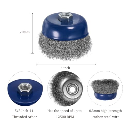 Image of Wire Cup Brush for Rotary Tool - [4 Inch] Coarse Crimped for Paint Stripping Cleaning Rust Light Duty Conditioning, 5 /8 Inch-11 Threaded Arbor, Red