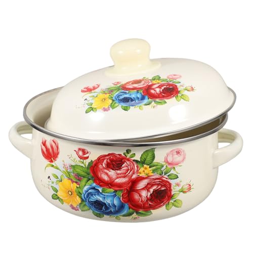 Amosfun Cacerola de Esmalte con Olla de Sopa de Cocinas de Inducción Portátil con Doble Asa Guisos