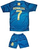 PeaceRok Ronaldo #7 NASSR Riyadh Al Blau 2023/2024 Fußball Kinder Trikot Shorts Jugendgrößen (Blau,152)