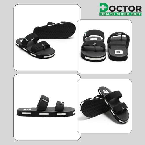 Image of DOCTOR HEALTH SUPER SOFT Men's Double Strap Casual Slides | Lightweight Cushioned EVA Slippers | Anti-Slip Comfortable Open Toe Sandals for Indoor Outdoor Everyday Wear