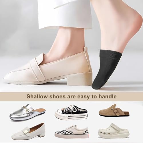 Image of 8 Pairs Half Socks for Women, No Show Toe Topper Socks Women, Toe Topper Socks Women, No Show Toe Covers, Non-Skid Socks Women with Grip. Versatile for Multiple Shoes (Black,Skin)