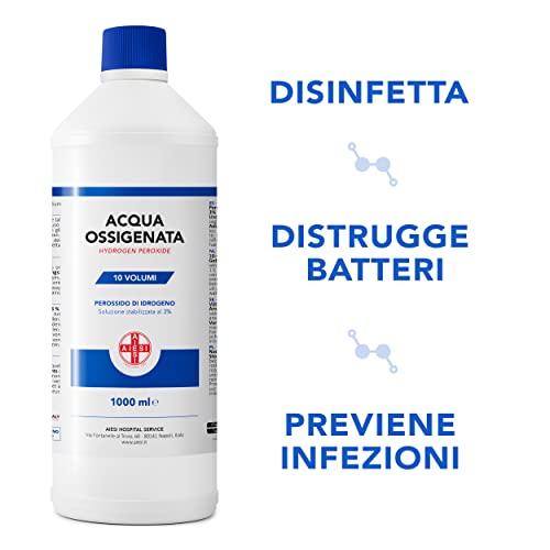 AIESI® Acqua Ossigenata disinfettante F.U. 3% 10 Volumi con tappo di sicurezza per bambini flacone da 1 litro, Made in Italy - immagine 6