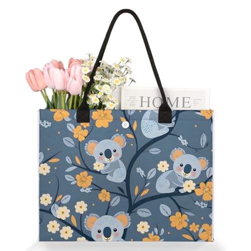 Flowers Cute Koala Tote Bag for Women Large Beach Bag Reusable Tote Bags for Work Travel Beach Shopping3