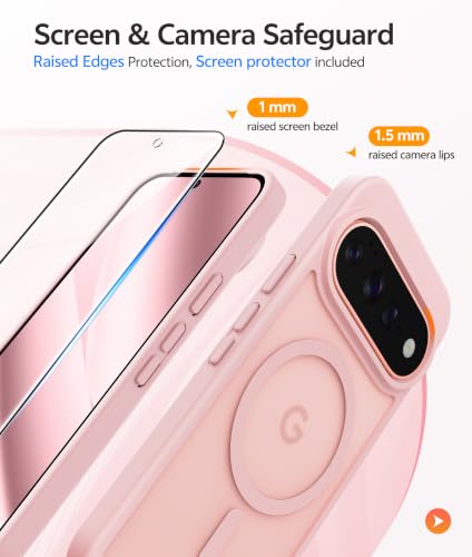 Image of FNTCASE for Google Pixel 11 Pro XL Case, Fit for Magsafe, Screen Protector | Translucent Matte Magnetic Back, 14FT Military Grade Drop Protection, Shockproof Protective Phone Cover, Light Pink