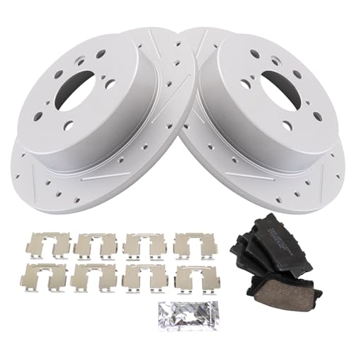 Image of TRQ Performance Rear Brake Pad and Rotor Set Ceramic G Coated Compatible with 2018-2023 Toyota Camry