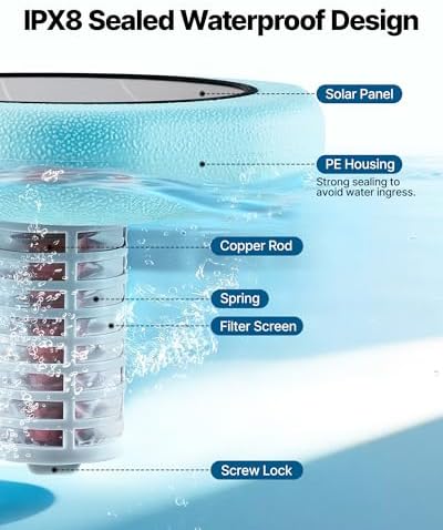 VEVOR Solar Pool Ionizer, Hexagon Copper Pool Ionizer Up to 45000 Gal, Floating Automatic Water Cleaner and Purifier, Chlorine Free Water, with Copper Anode, Spring, Brush and Filter for Pools & Spas — view 4