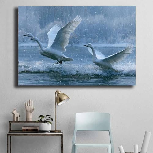 Toile cygne volant d'hiver multicolore sans cadre 40x60 - 4