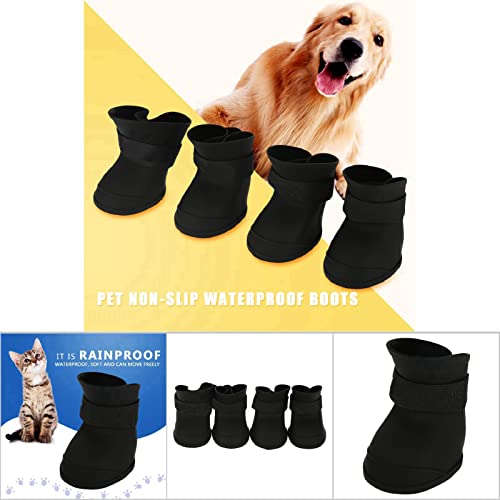 4 Stück Hund Pfotenschutz Wasserdicht, Regen Schuhe Silikon Haustierschuhe Hund Anti-Rutsch-Regenschuhe Haustier Pfotenschutz für Hunde Katzen(L Black)