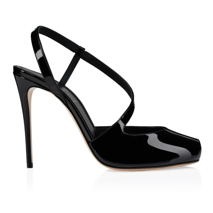 Vertundy Women's Black Slingback Heels 4-inch Stiletto High Heel Pumps Closed Toe Heels Patent Leather Strap Buckle Sandles Party Wedding Bride Pumps2