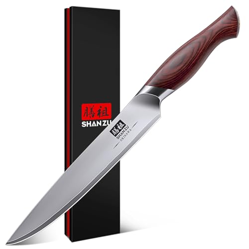 SHAN ZU 6 Inch Chef Knife, Japanese 10Cr15MoV High Carbon Stainless Steel Kitchen Knife, Multipurpose Ultra Sharp Kitchen Utility Knife with Ergonomic Pakkawood Handle