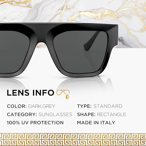 Versace VE4430U 53mm Non-Polarized Rectangle Sunglasses for Men – Black Injected Frame with Black Temples, 100% UV Protection, Lightweight & Comfortable Sunglasses, eShades Eyewear Kit Included4