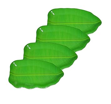 Yours Shopekart Melamine Banana Leaf Shape Dessert Plates for All Occasions, 11 inch [Set of 4 Pieces] Green??.