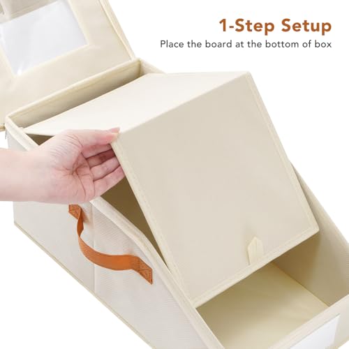 Baesyhom 4 Pcs Extra Large Hat Organizer & Storage Box for Baseball Cap with Dual Clear Windows Dust-Proof Double Zipper, Stackable Design & Sturdy Handles for Closet, Beige by Baesyhom - Image 7